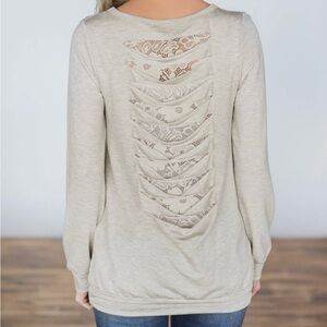 NWT P.S. Kate soft cream sweatshirt back cutouts with lace embellishment size M